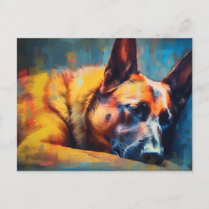 Colourful Belgian Malinois sleeping Postcard