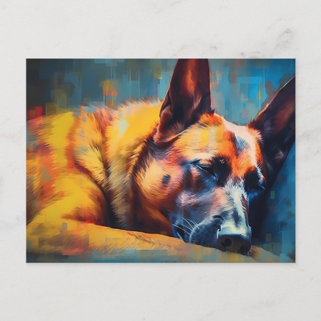 Colourful Belgian Malinois sleeping Postcard (Front)