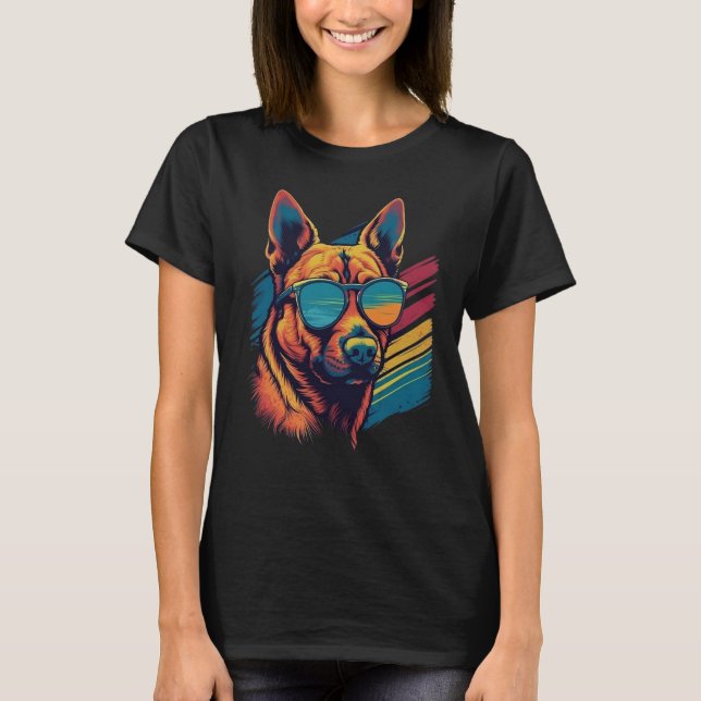 Colourful Belgian Malinois with sunglasses T-Shirt (Front)
