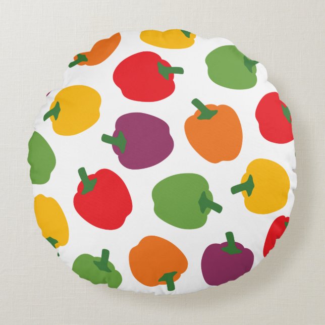 Colourful Bell Peppers Round Cushion (Front)