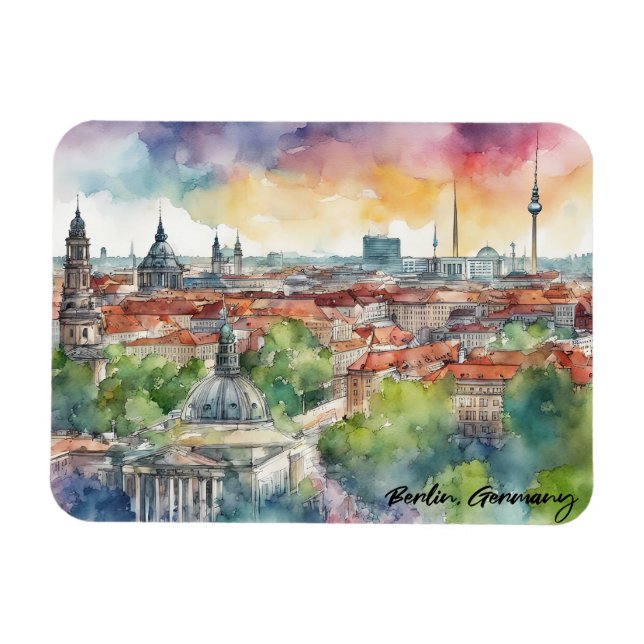 Colourful Berlin Germany Skyline Watercolor Magnet (Horizontal)