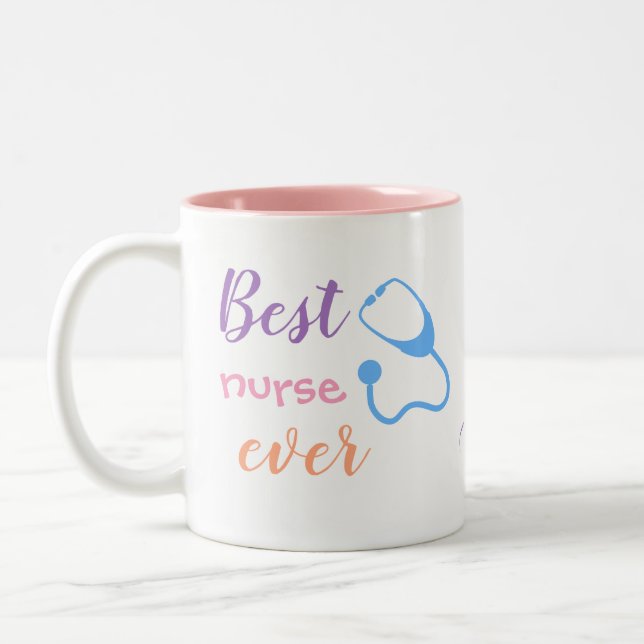 Colourful Best Nurse Mum Ever Two-Tone Coffee Mug (Left)