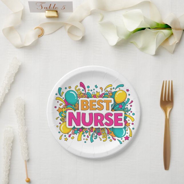 Colourful Best Nurse Party Plates (Wedding)