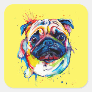Colourful Best Pug Dog Lover Ever Square Sticker