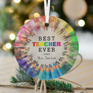 Colourful Best Teacher Ever Appreciation Christmas Glass Tree Decoration