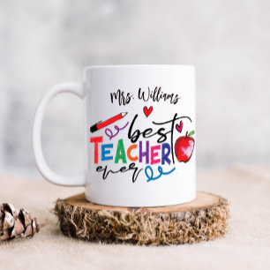 Colourful Best Teacher Ever Typography  Coffee Mug