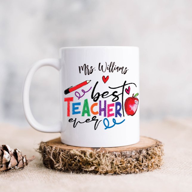 Colourful Best Teacher Ever Typography  Coffee Mug (Creator Uploaded)