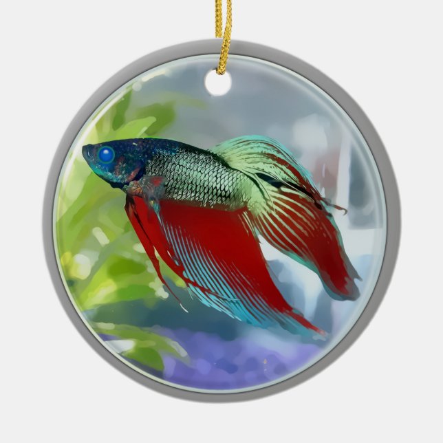 Colourful Betta Fish in a Bubble Ceramic Tree Decoration (Front)