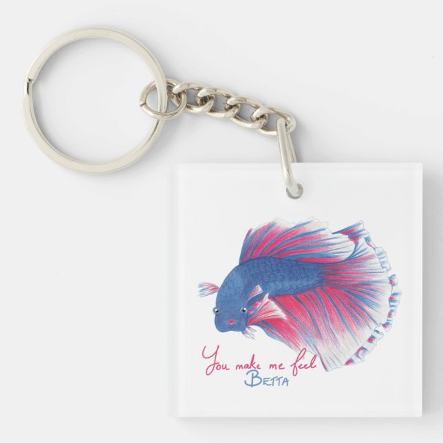 Colourful Betta fish with text Key Ring (Front)