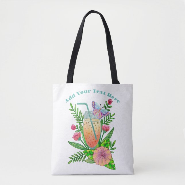 Colourful Beverages, Butterfly and Flowers Tote Bag (Front)