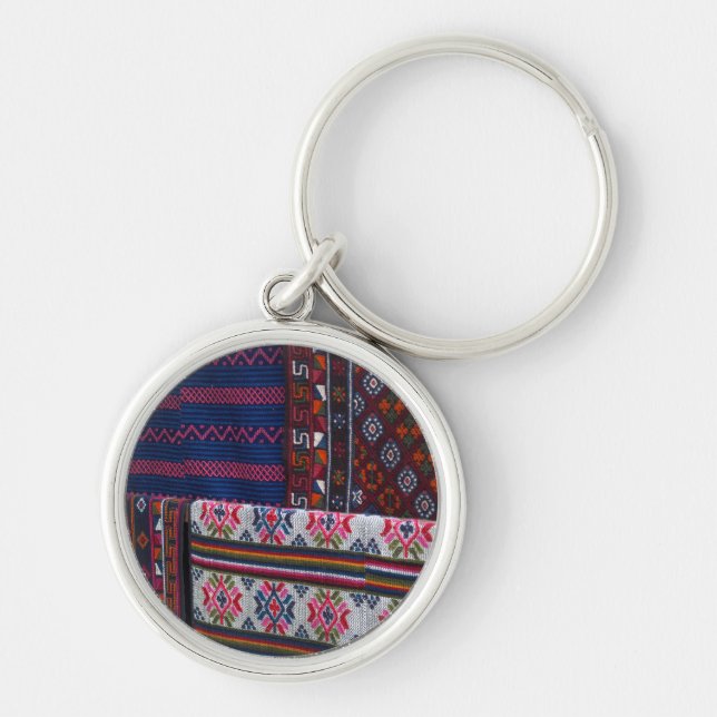 Colourful Bhutan Textiles Key Ring (Front)