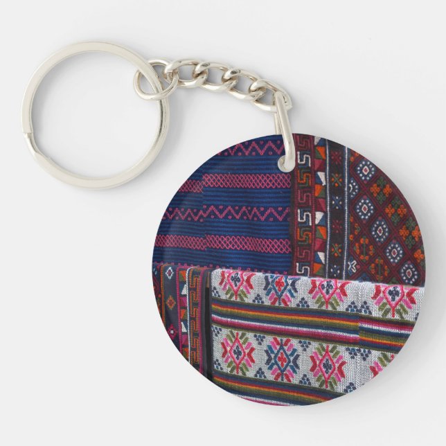 Colourful Bhutan Textiles Key Ring (Front)