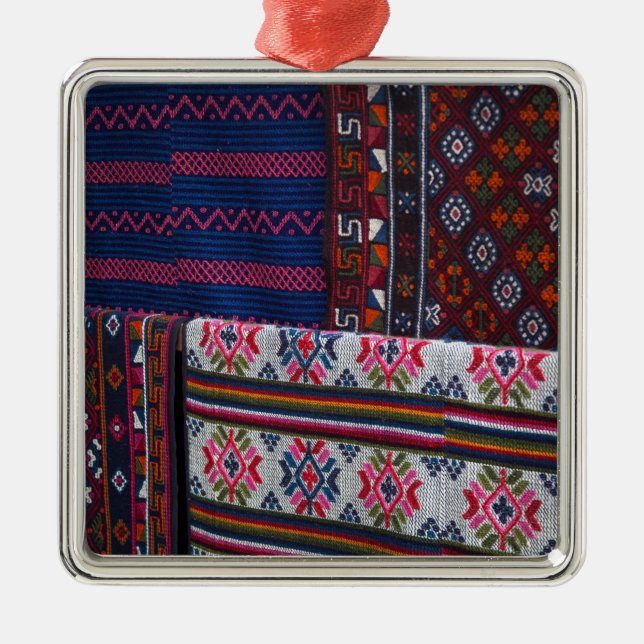 Colourful Bhutan Textiles Metal Tree Decoration (Front)