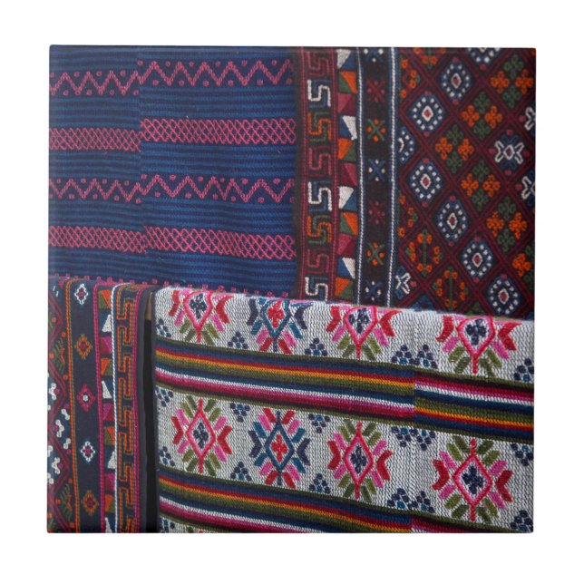 Colourful Bhutan Textiles Tile (Front)