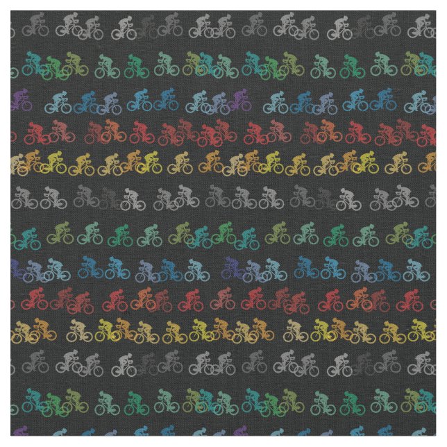 Colourful Bicycle Pattern on Black Fabric (Close Up)