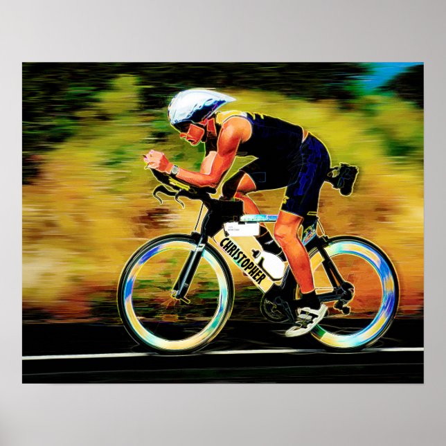 Colourful Bicycle Rider With Your Personal Name Poster (Front)