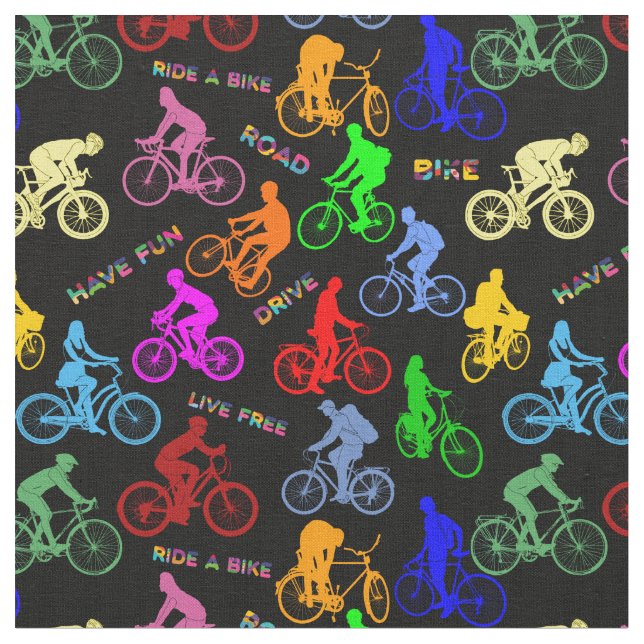 Colourful Bicycles And Riders Fabric (Close Up)