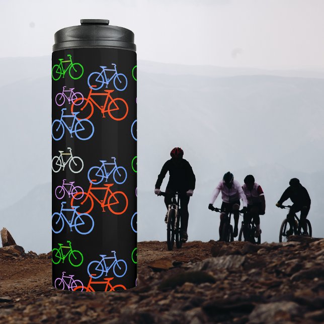 Colourful Bicycles on Black Thermal Tumbler (Creator Uploaded)