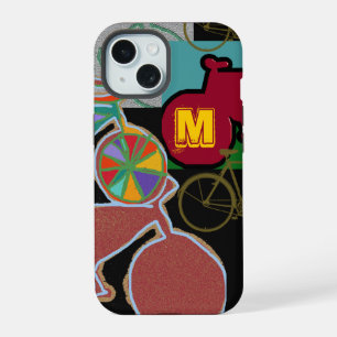 Colourful Bicycles with Monogram iPhone 15 Case