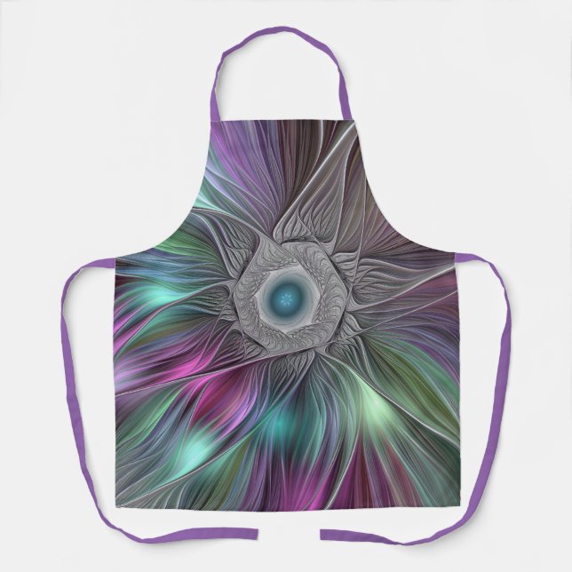 Colourful Big Flower Abstract Trippy Fractal Art Apron (Front)