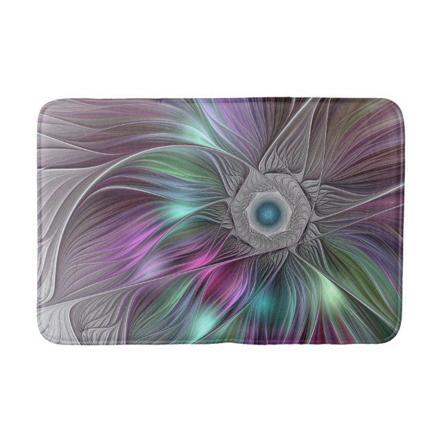 Colourful Big Flower Abstract Trippy Fractal Art Bath Mat (Front)