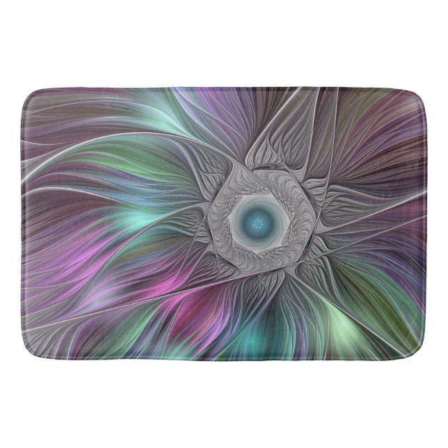 Colourful Big Flower Abstract Trippy Fractal Art Bath Mat (Front)