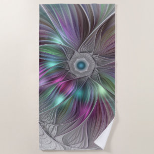 Colourful Big Flower Abstract Trippy Fractal Art Beach Towel