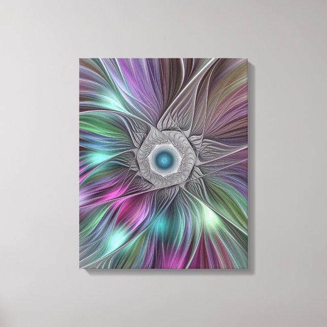 Colourful Big Flower Abstract Trippy Fractal Art Canvas Print (Front)