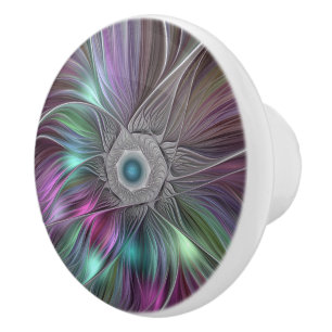 Colourful Big Flower Abstract Trippy Fractal Art Ceramic Knob