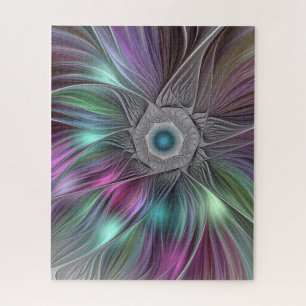 Colourful Big Flower Abstract Trippy Fractal Art Jigsaw Puzzle