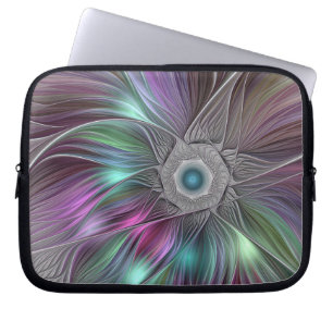 Colourful Big Flower Abstract Trippy Fractal Art Laptop Sleeve