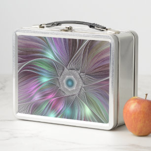 Colourful Big Flower Abstract Trippy Fractal Art Metal Lunch Box
