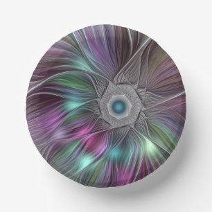 Colourful Big Flower Abstract Trippy Fractal Art Paper Plate