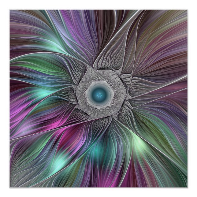 Colourful Big Flower Abstract Trippy Fractal Art Poster (Front)