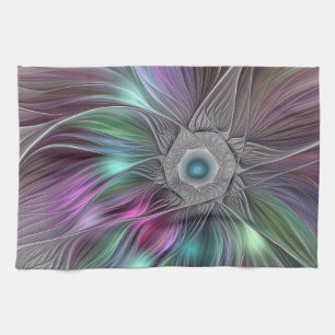 Colourful Big Flower Abstract Trippy Fractal Art Tea Towel
