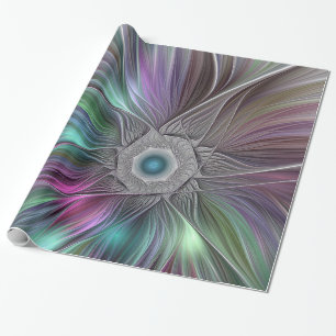 Colourful Big Flower Abstract Trippy Fractal Art Wrapping Paper