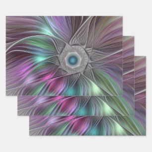 Colourful Big Flower Abstract Trippy Fractal Art Wrapping Paper Sheet