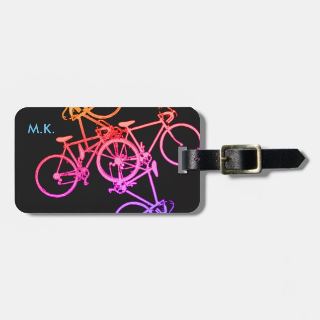 colourful bikes on black luggage tag (Front Horizontal)