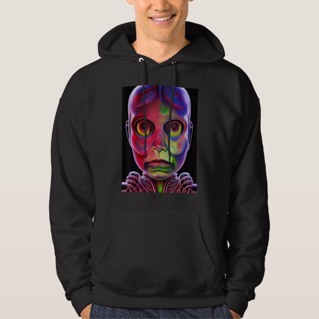 Colourful Biomechanical Artificial Intelligence Cy Hoodie (Front)