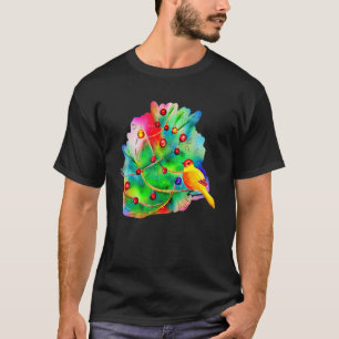 Colourful Bird Abstract Christmas Tree Watercolor  T-Shirt