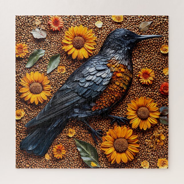 Colourful Bird Arranged with Sunflowers Jigsaw Puzzle (Vertical)