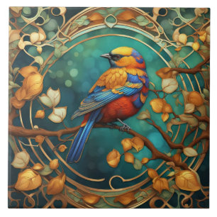 Colourful Bird Art Nouveau Art Deco Multicolored Tile