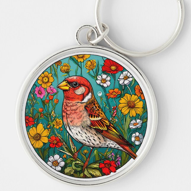 Colourful Bird Artwork Key Ring (Front)