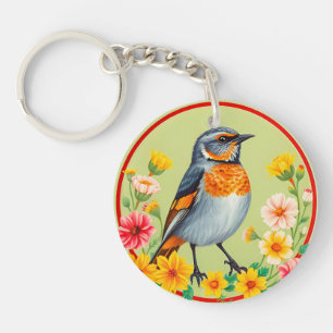 🐦 Colourful Bird Bloom Glow 🌸 Floral Nature Key Ring