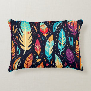 Colourful Bird Feather Pattern Decorative Cushion