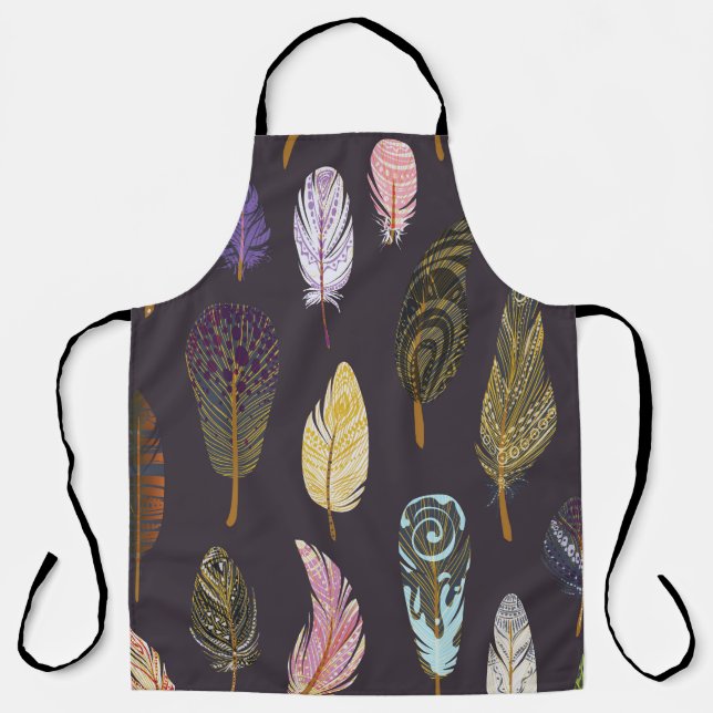Colourful Bird Feathers Watercolor Pattern Apron (Front)