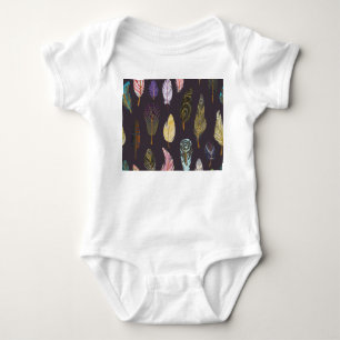 Colourful Bird Feathers Watercolor Pattern Baby Bodysuit