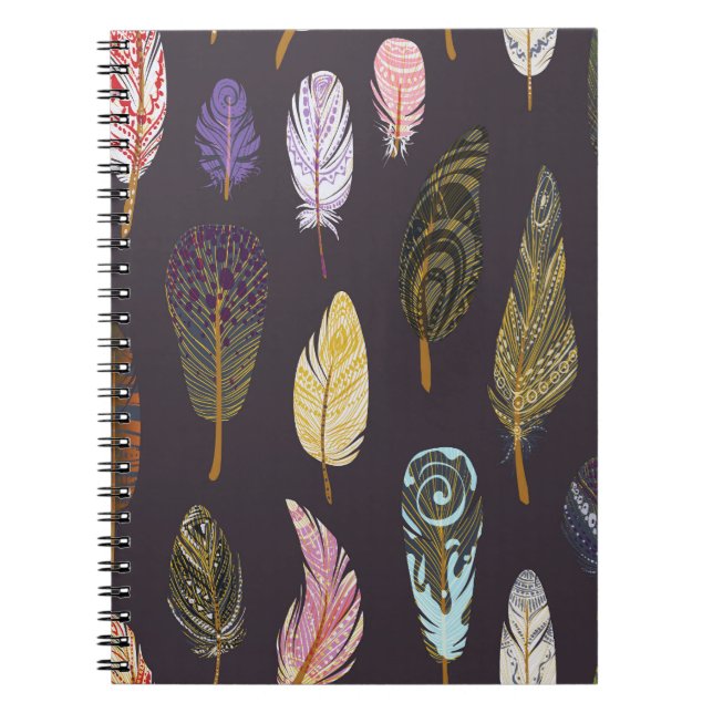 Colourful Bird Feathers Watercolor Pattern Notebook (Front)