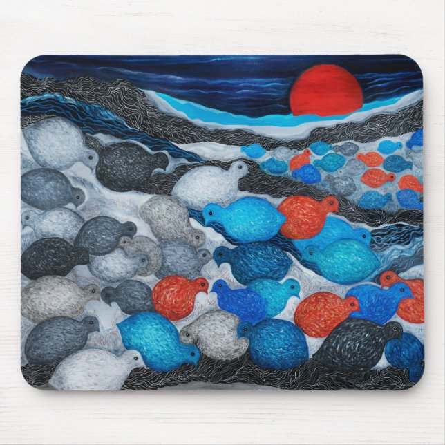 Colourful Bird Flock Red Moon Art Mouse Pad (Front)