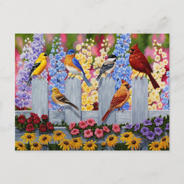 Colourful Bird Flower Garden Postcard (Front)
